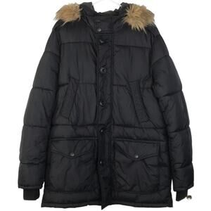 Tommy Hilfiger Hooded Parka Coat Puffer Jacket Removable Faux Fur Black Medium